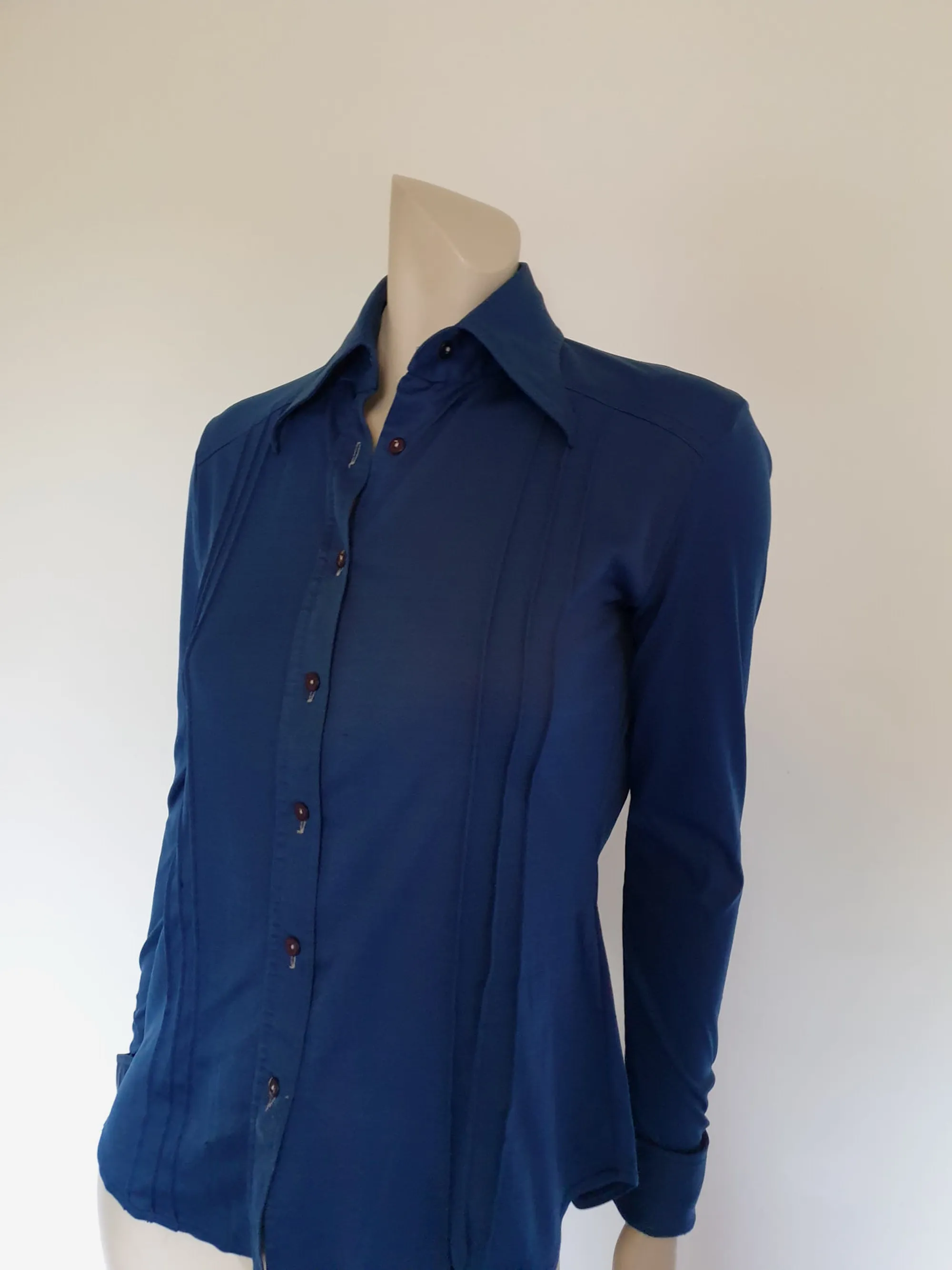 1970s Blue Stretch Body Shirt - M