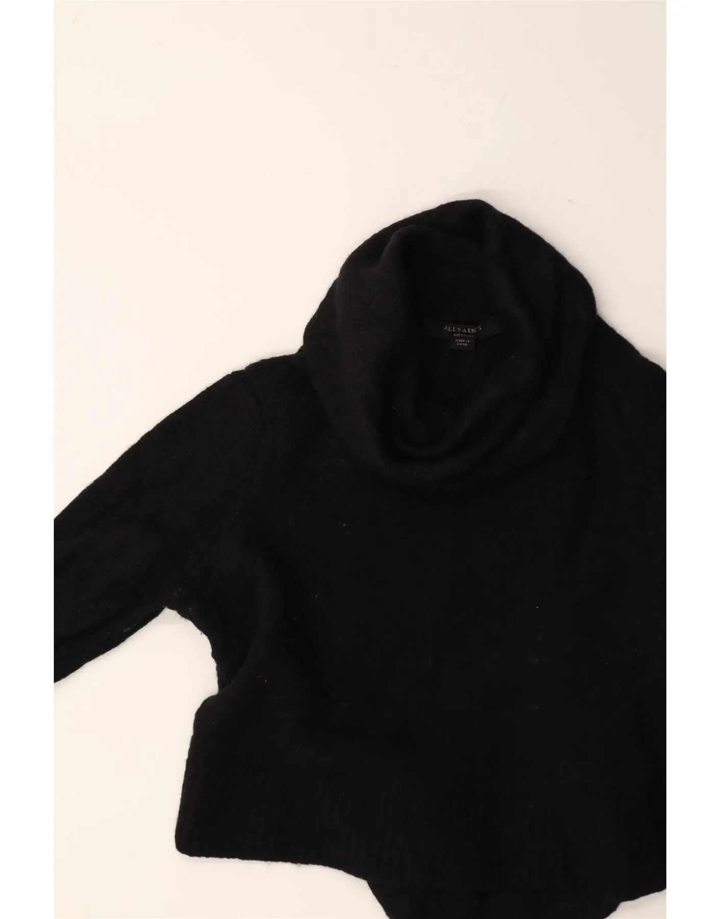 ALL SAINTS Womens Crop Roll Neck Jumper Sweater UK 14 Medium Black Wool