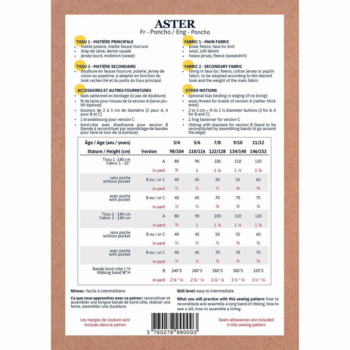 Aster Ponchos Sewing Pattern - Kids 3/12Y - Ikatee