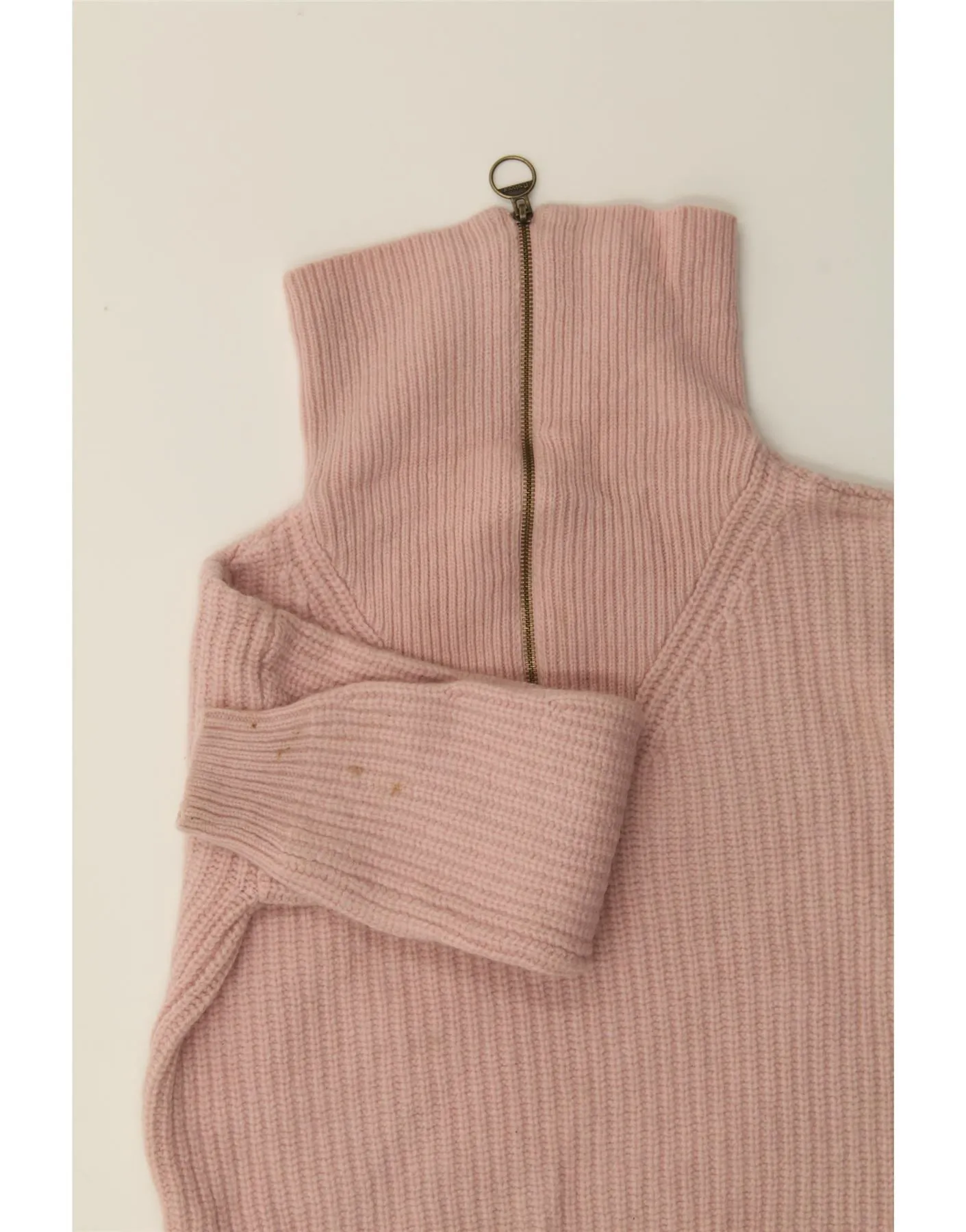 BARBOUR Womens Crop Zip Neck Jumper Sweater UK 8 Small Pink Wool