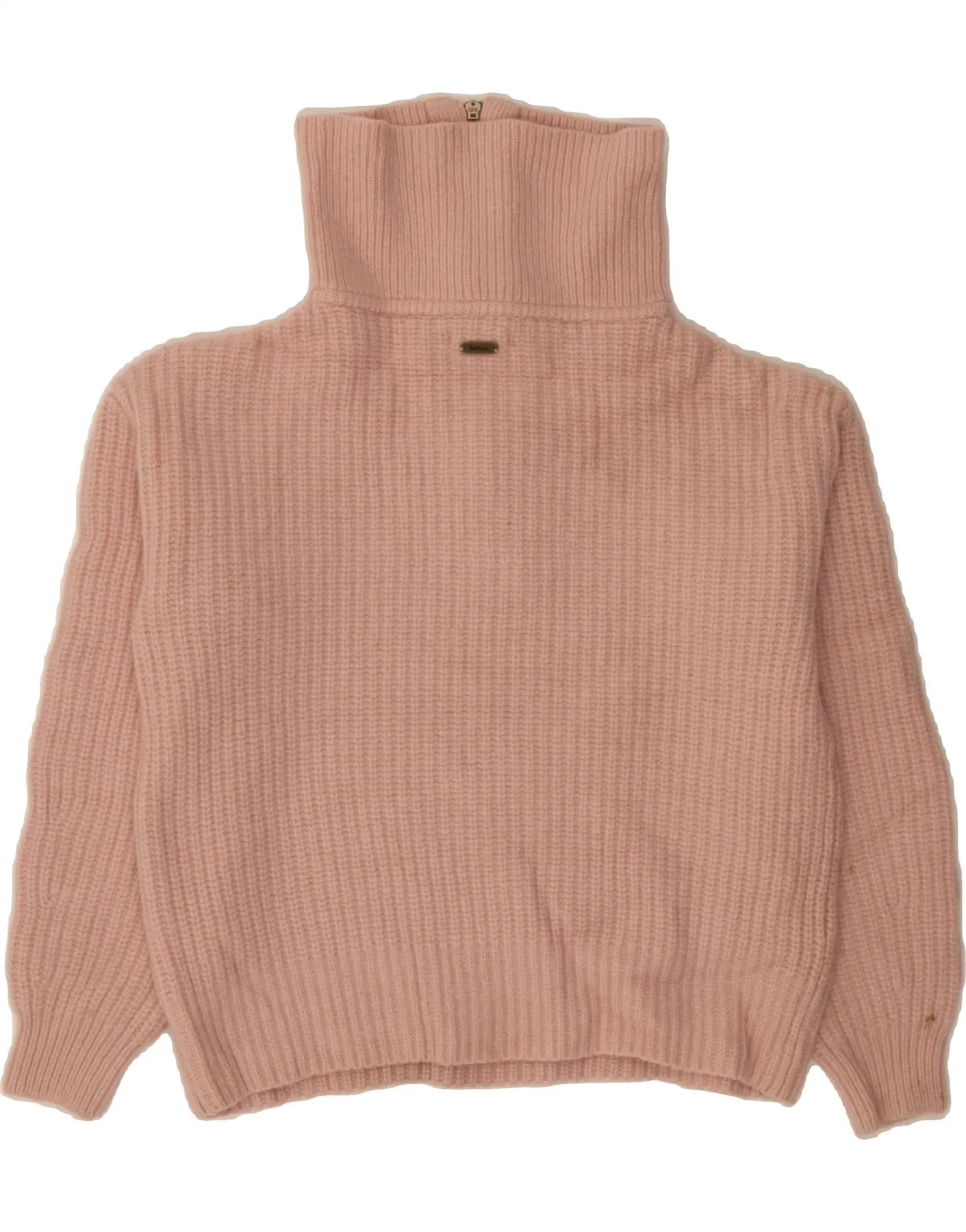 BARBOUR Womens Crop Zip Neck Jumper Sweater UK 8 Small Pink Wool
