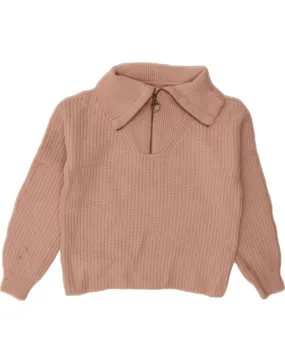 BARBOUR Womens Crop Zip Neck Jumper Sweater UK 8 Small Pink Wool