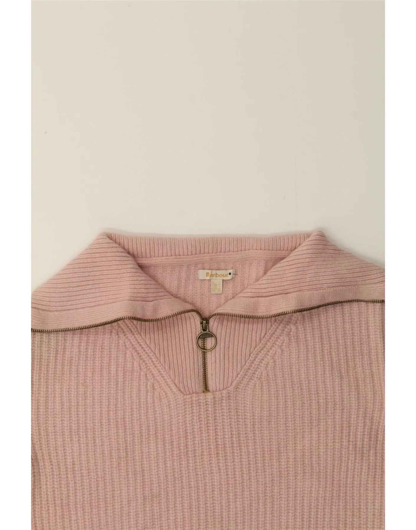 BARBOUR Womens Crop Zip Neck Jumper Sweater UK 8 Small Pink Wool