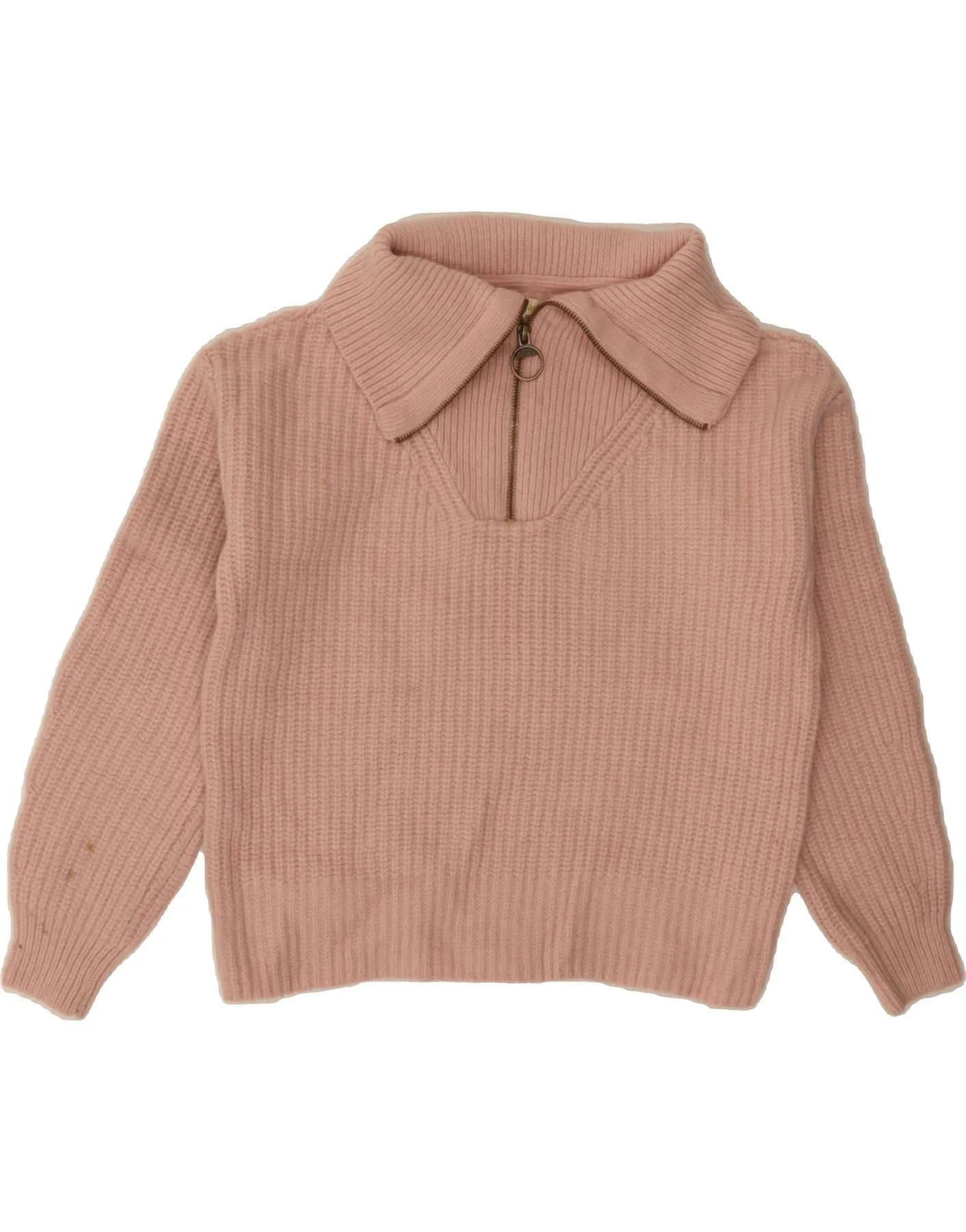 BARBOUR Womens Crop Zip Neck Jumper Sweater UK 8 Small Pink Wool