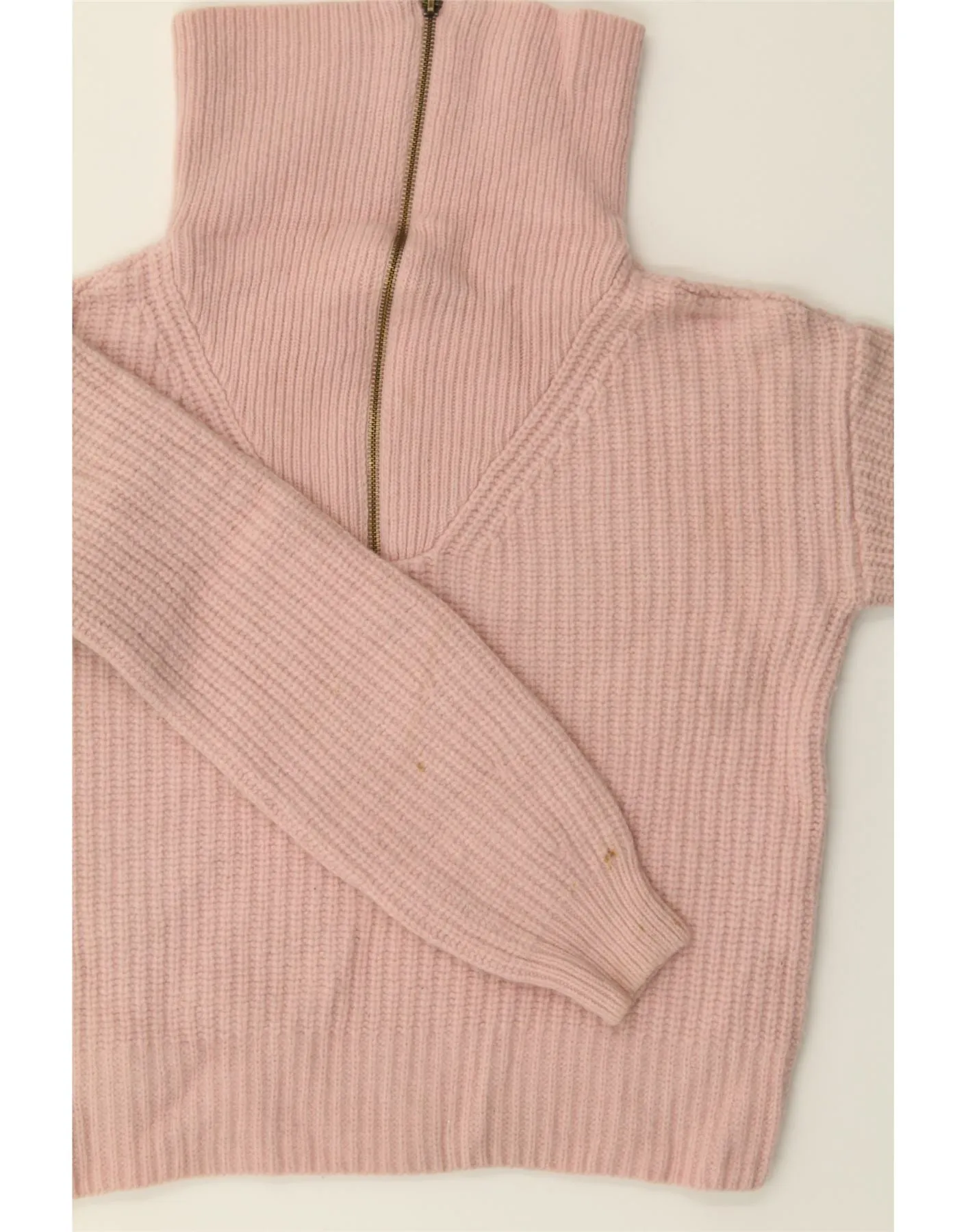 BARBOUR Womens Crop Zip Neck Jumper Sweater UK 8 Small Pink Wool