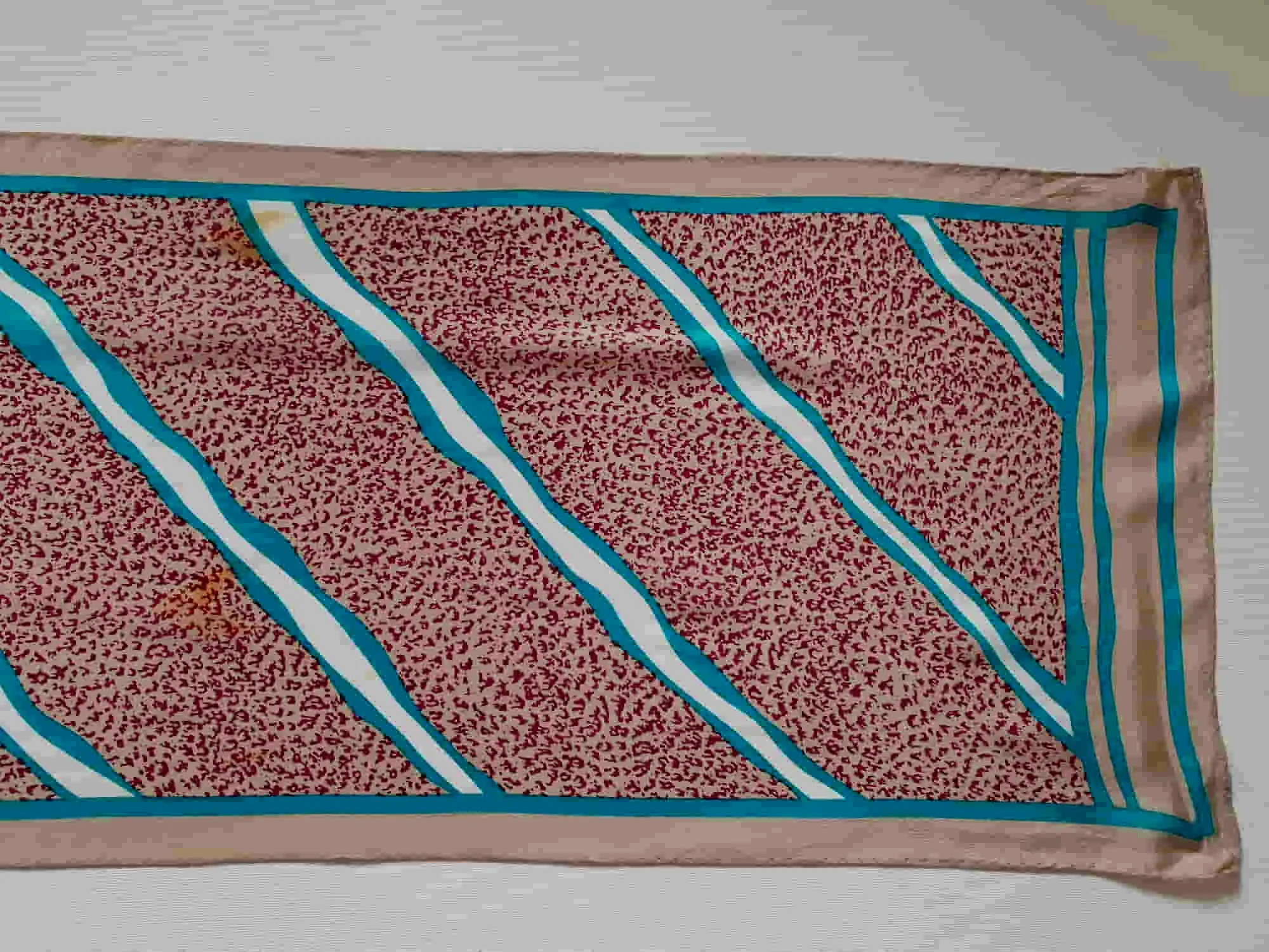 Beige and Teal Silk Scarf - Elaine Gold Collection X11X