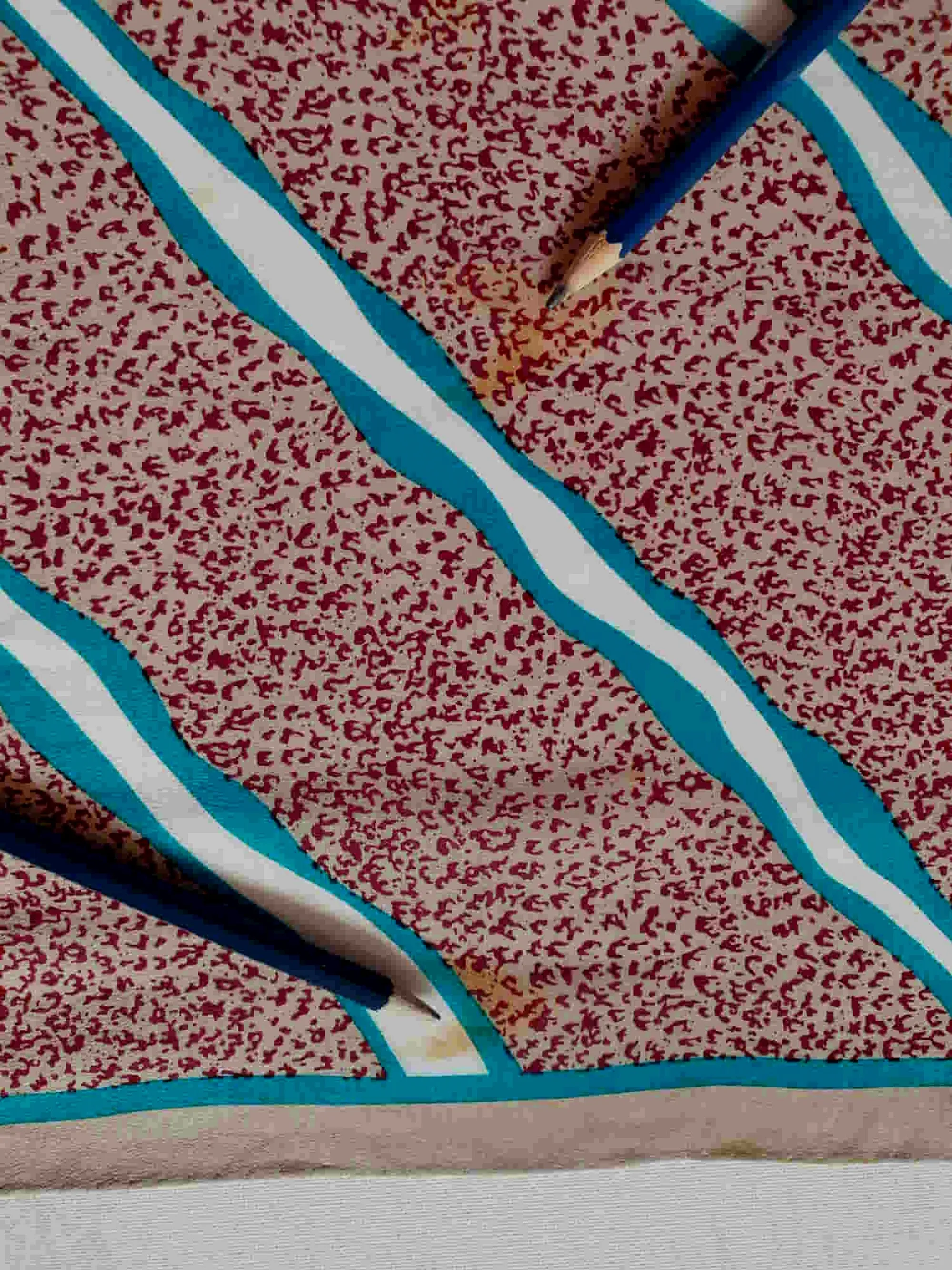 Beige and Teal Silk Scarf - Elaine Gold Collection X11X