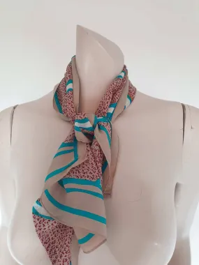 Beige and Teal Silk Scarf - Elaine Gold Collection X11X