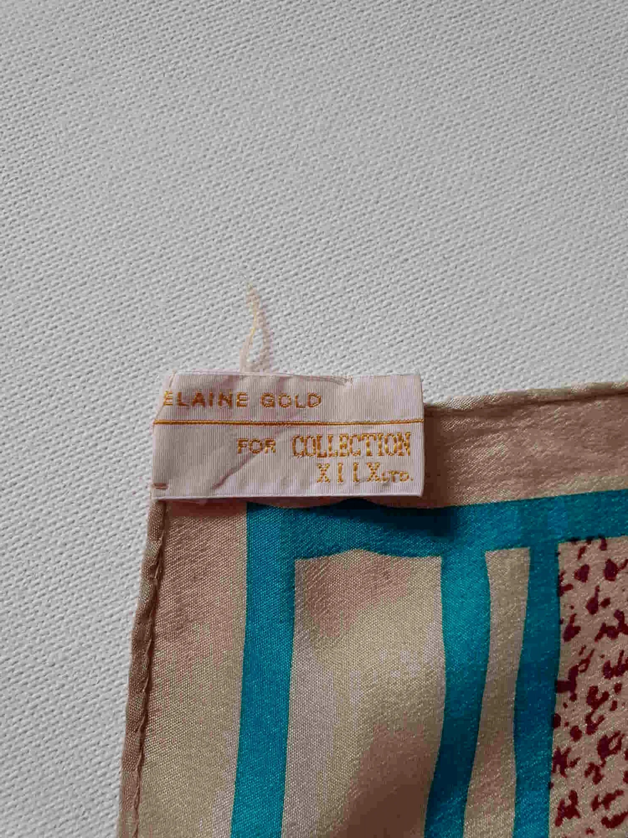 Beige and Teal Silk Scarf - Elaine Gold Collection X11X