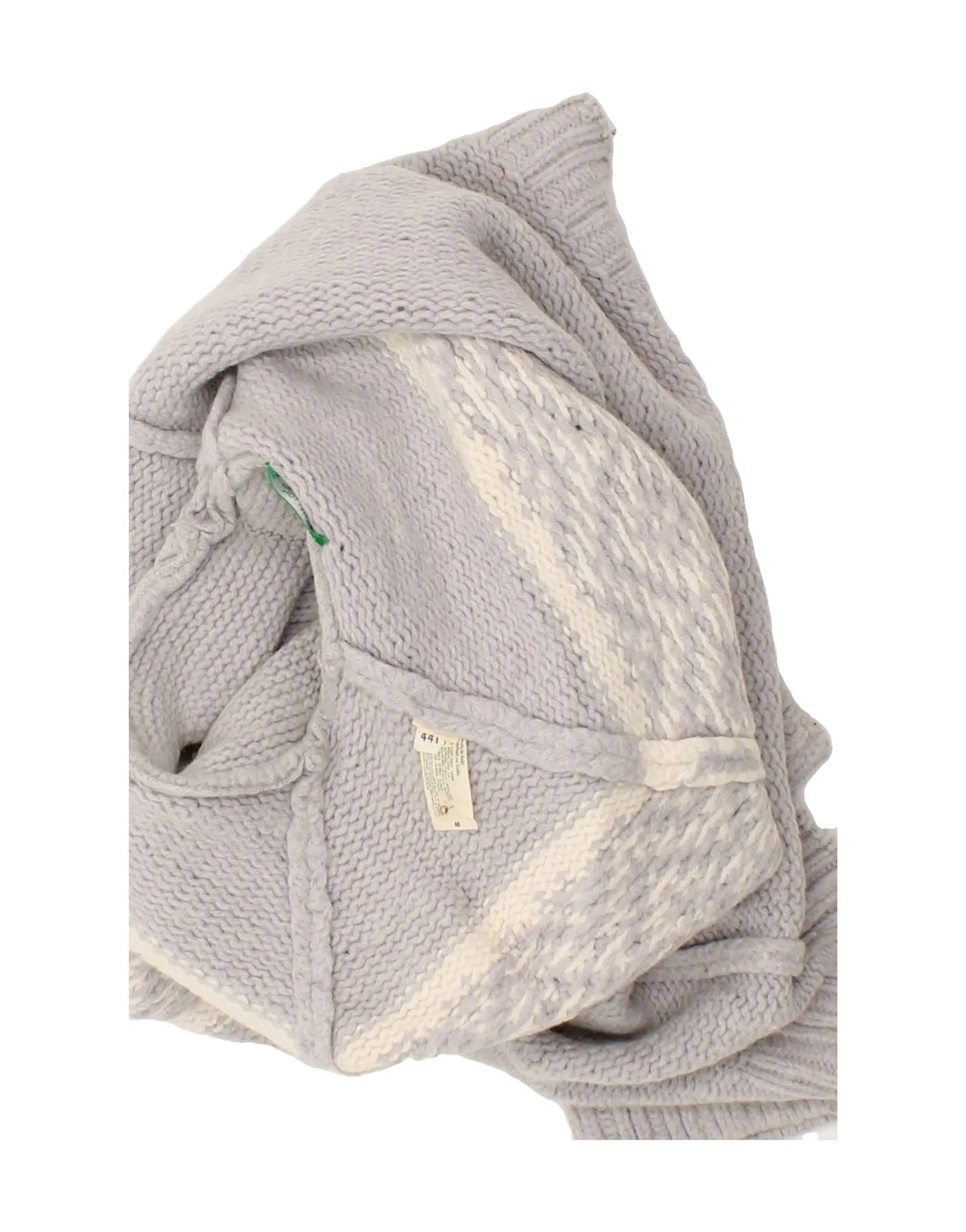 BENETTON Womens Crop Polo Neck Jumper Sweater IT 44 Medium Grey Fair Isle