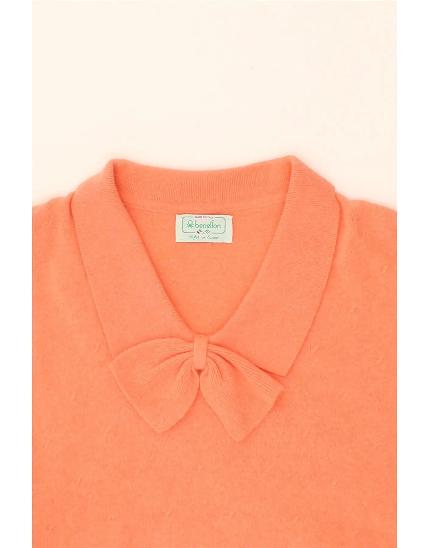 BENETTON Womens Crop Polo Neck Jumper Sweater IT 48 XL Orange Wool