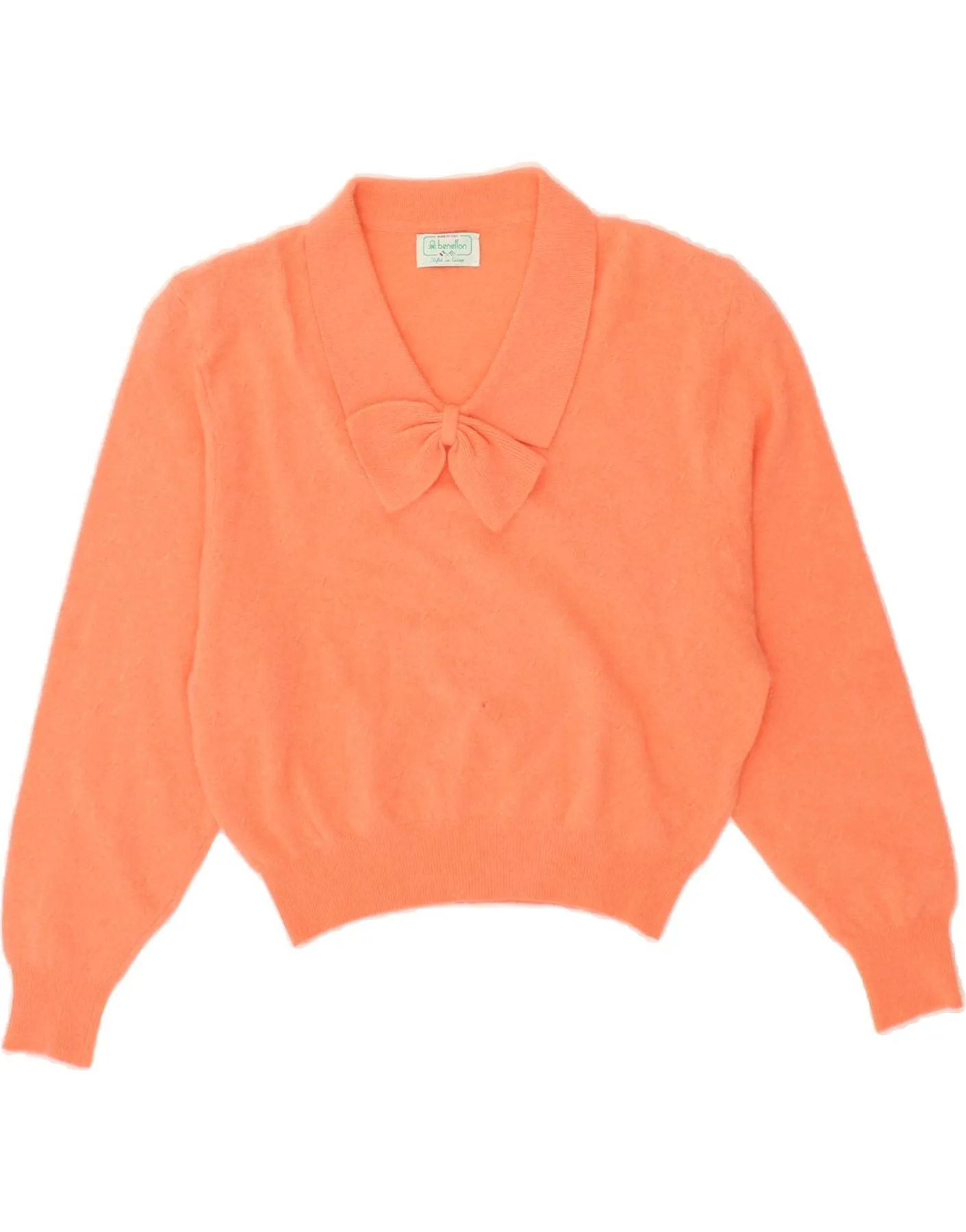 BENETTON Womens Crop Polo Neck Jumper Sweater IT 48 XL Orange Wool