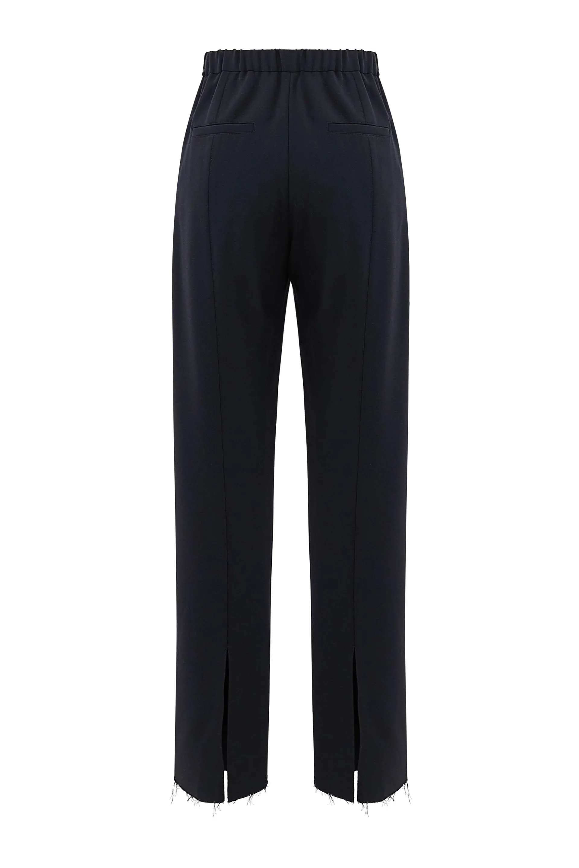 Black Tapered Twill Wool Pants