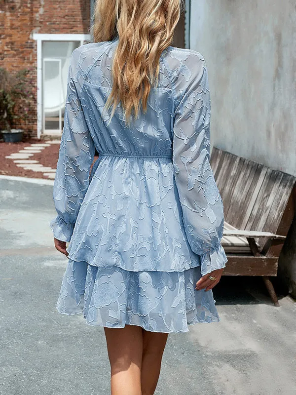 Boho Jacquard Floral Mesh Long Sleeve Dress