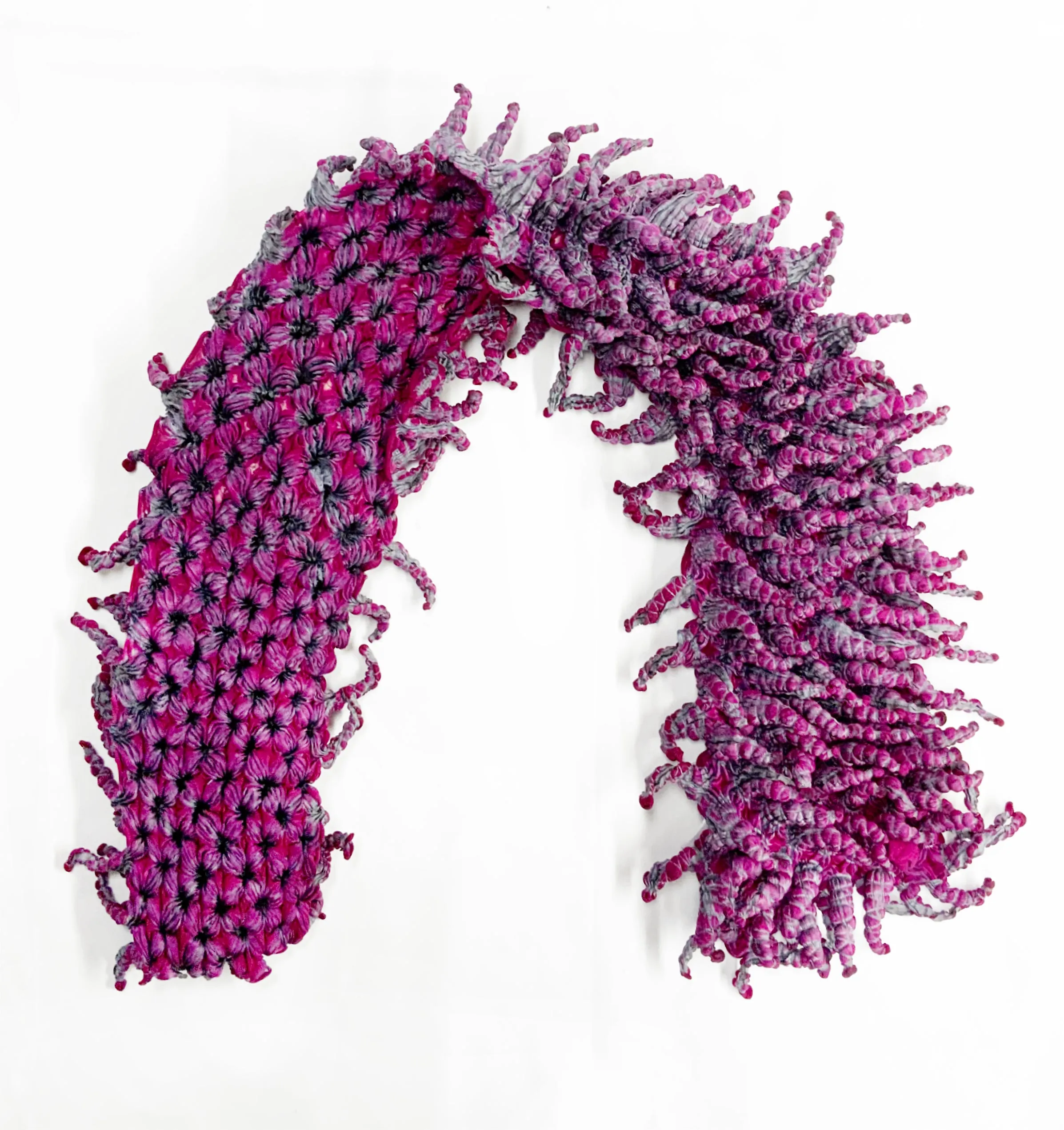 BUNZABURO shibori silk scarf - Fuchsia and silver