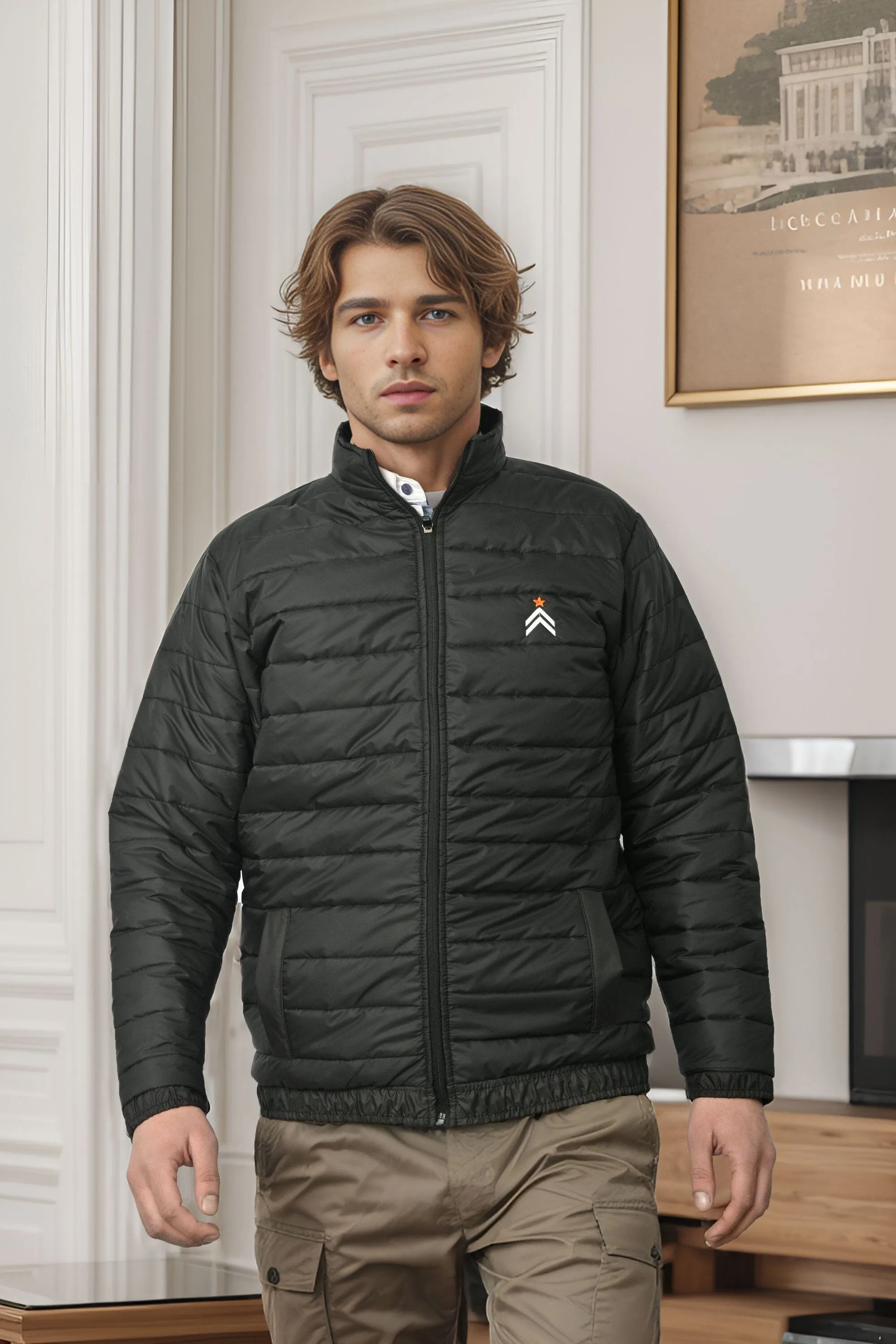 Burnt Soul Men's Embroidered Design Puffer Jacket