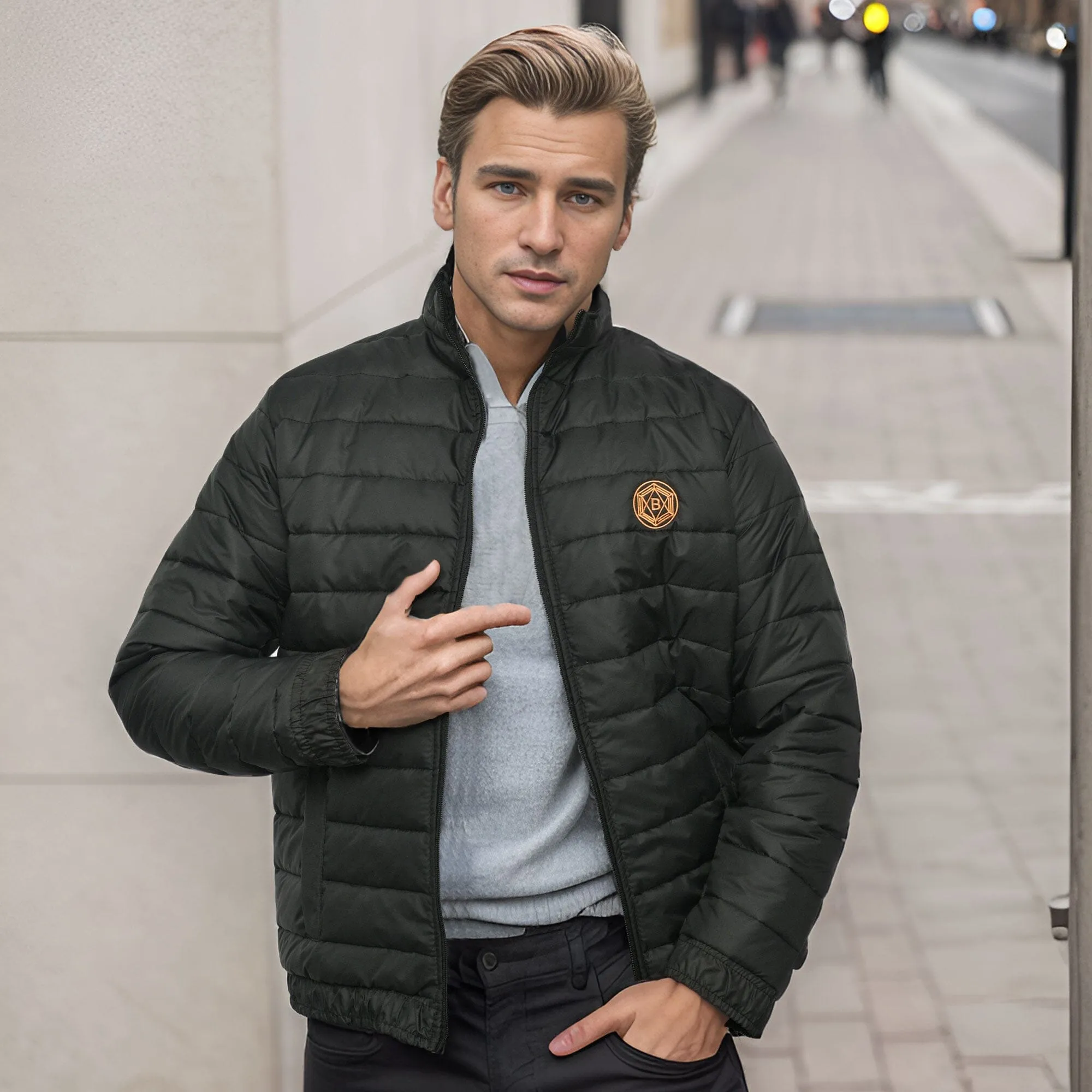 Burnt Soul Men's Embroidered Design Puffer Jacket