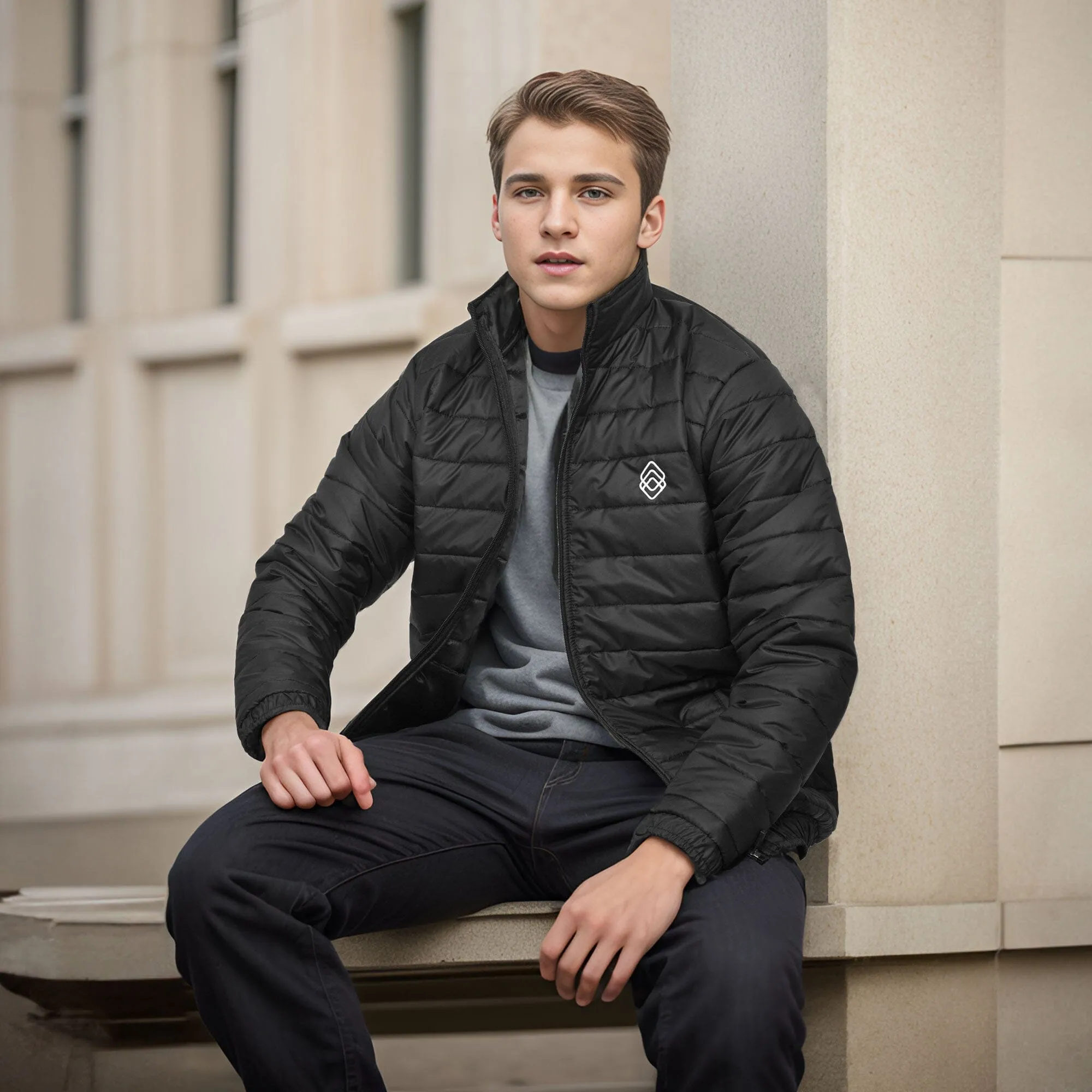 Burnt Soul Men's Embroidered Design Puffer Jacket