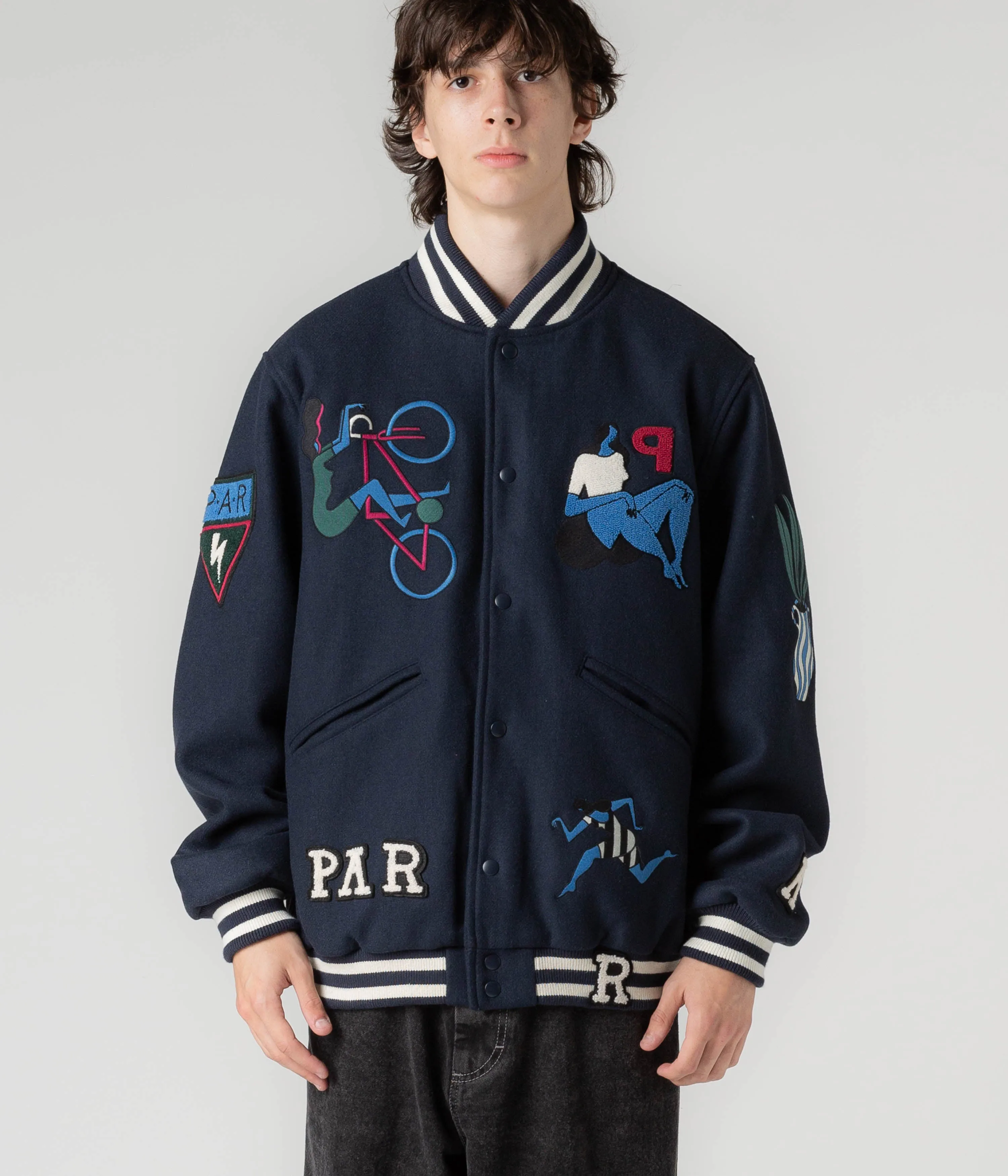 by Parra Run Sit & Bike Varsity Jacket - Navy Blue
