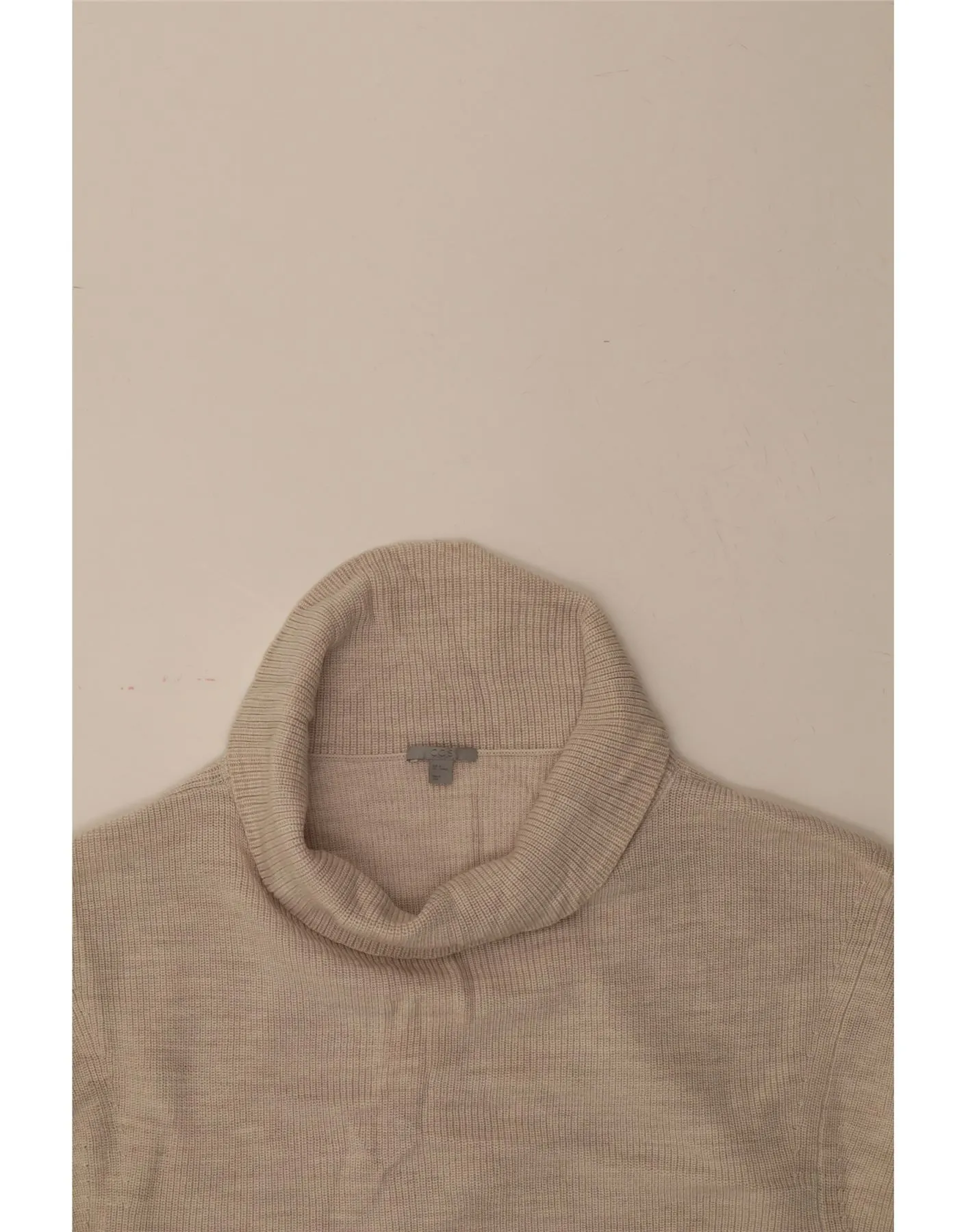 COS Womens Crop Short Sleeve Roll Neck Jumper Sweater UK 14 Medium Beige