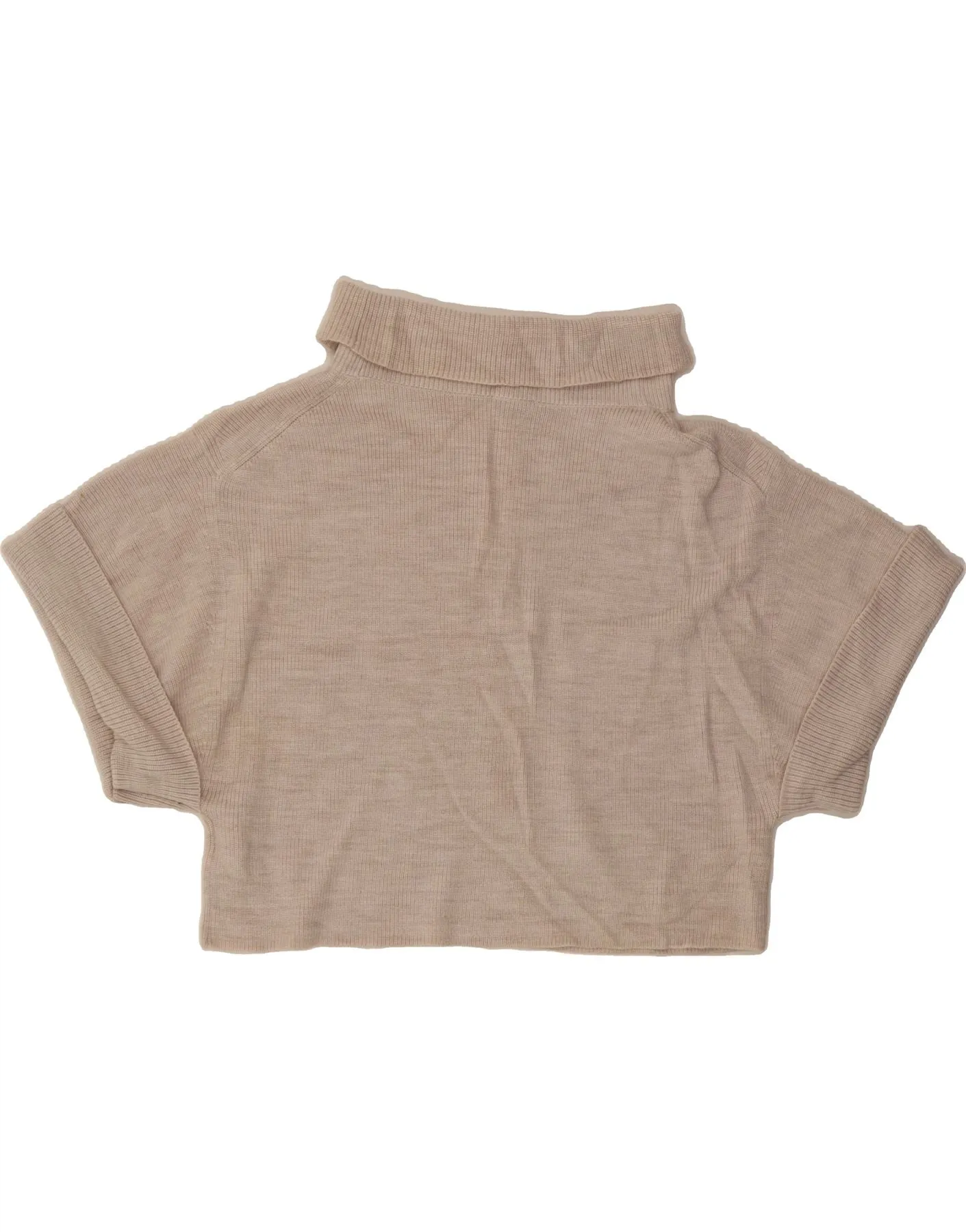 COS Womens Crop Short Sleeve Roll Neck Jumper Sweater UK 14 Medium Beige