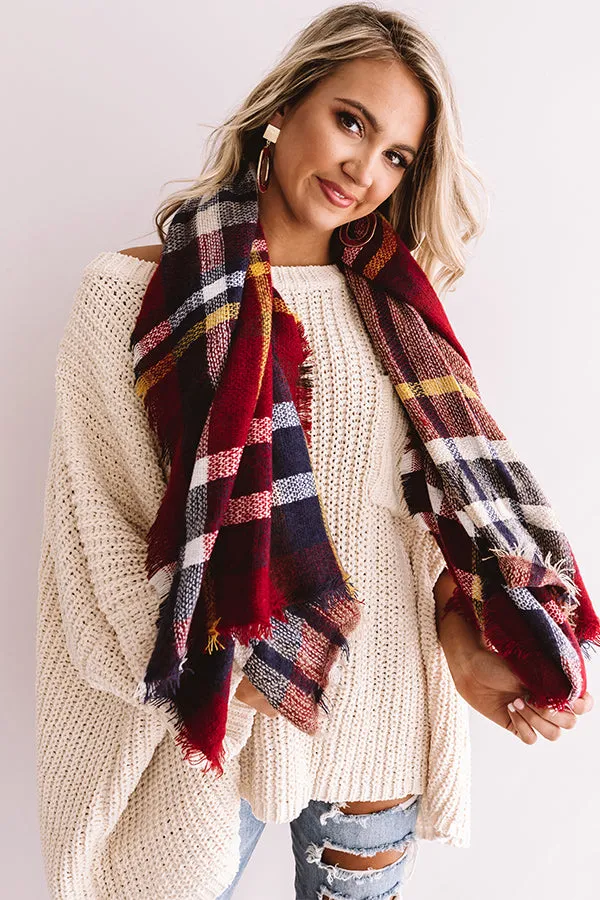 Cozy Love Blanket Scarf In Crimson