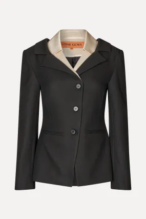 Double Collar Tailored Jacket - Black / Butter Milk
