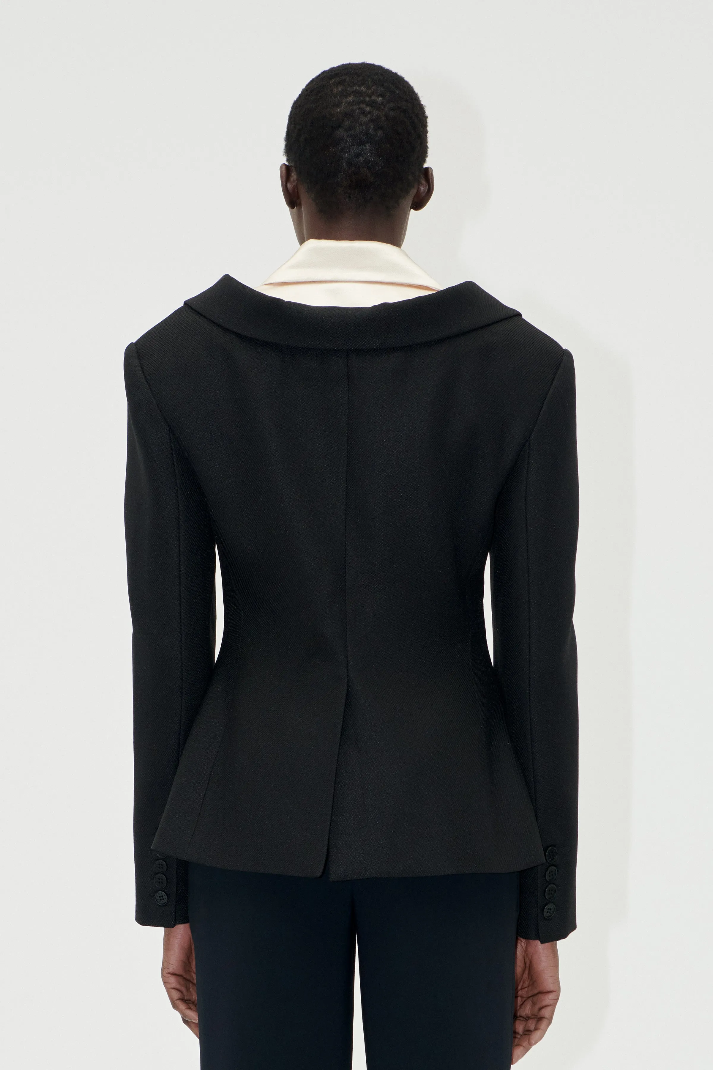 Double Collar Tailored Jacket - Black / Butter Milk