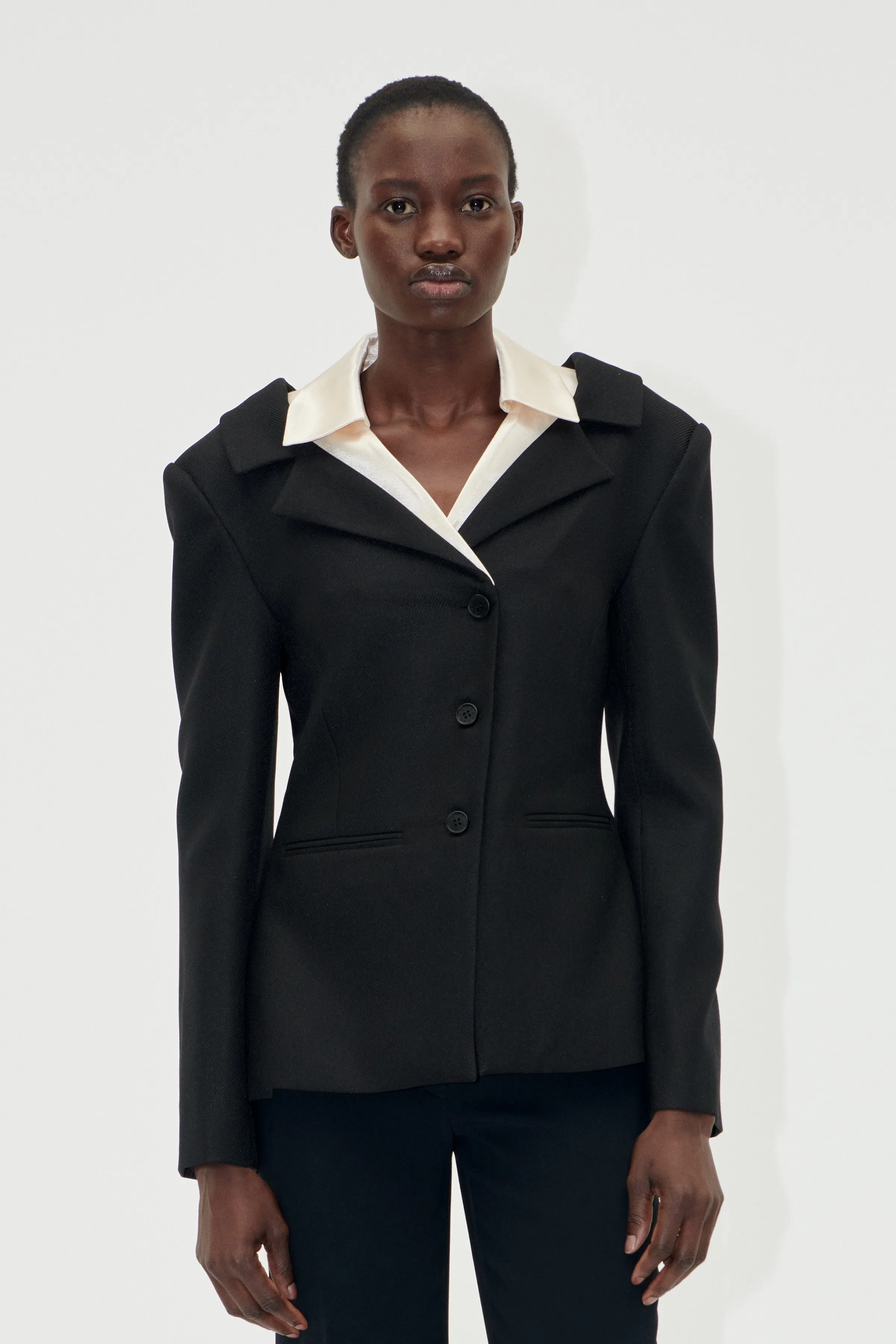 Double Collar Tailored Jacket - Black / Butter Milk