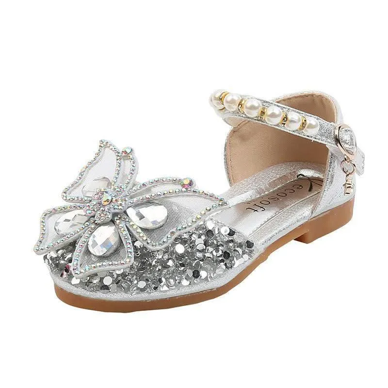 Dreamy Princess Sparkle Girls' Shoes High-End Pearl-Embellished Girls' Shoes