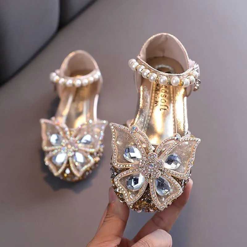 Dreamy Princess Sparkle Girls' Shoes High-End Pearl-Embellished Girls' Shoes