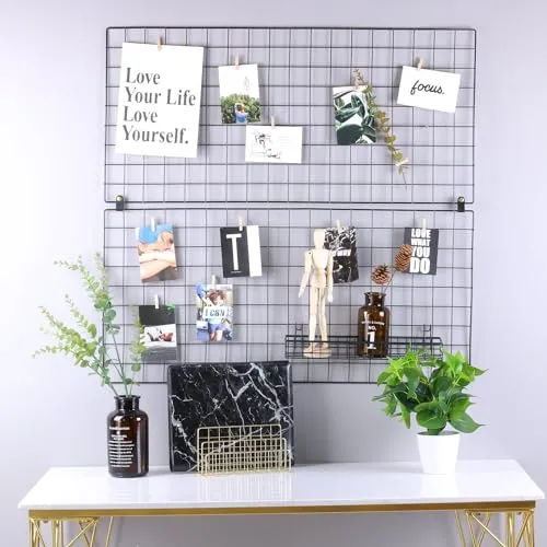Franklite Iron Square shape hanging Grid frame for home Decoration, wall, photog, collage photo, key, as per your requirement (40x 40 cm) 2pcs Frame (Black)