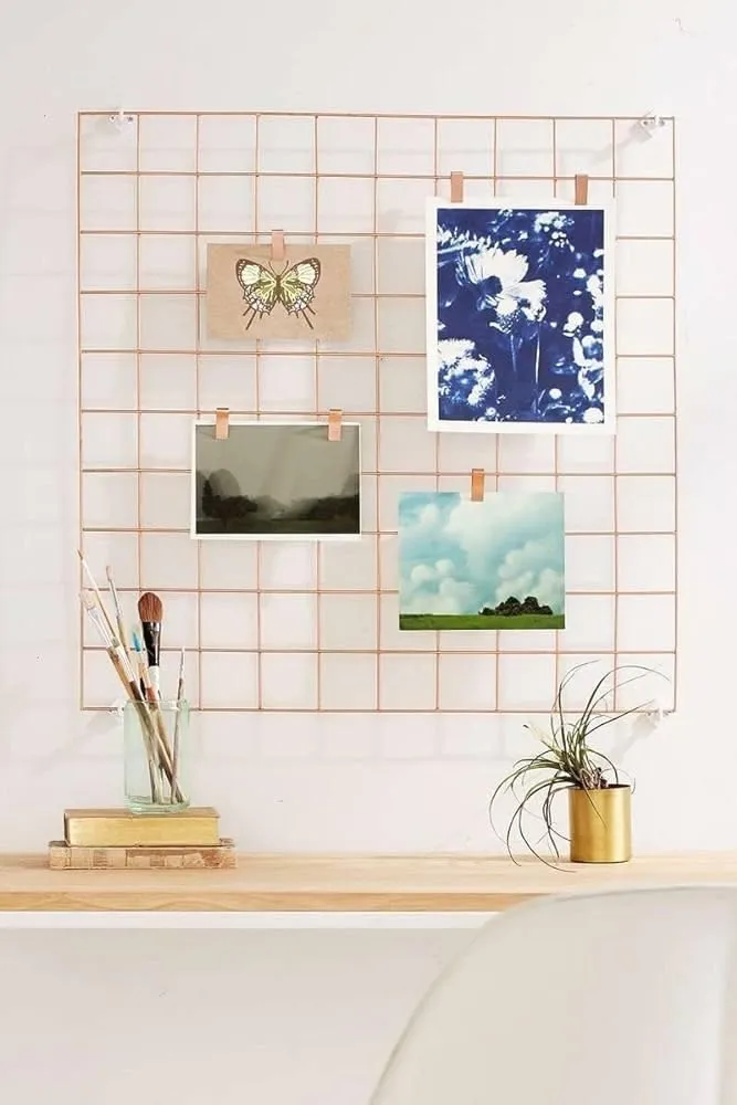Franklite Photo Grid Frame Wall Grid Panel For Rectangular Photo Hanging Display & Wall Decoration Organizer, Multi-Functional Wall Storage Display Grid(30 X 30Cm) (Pink),Steel,Steel 2 pcs