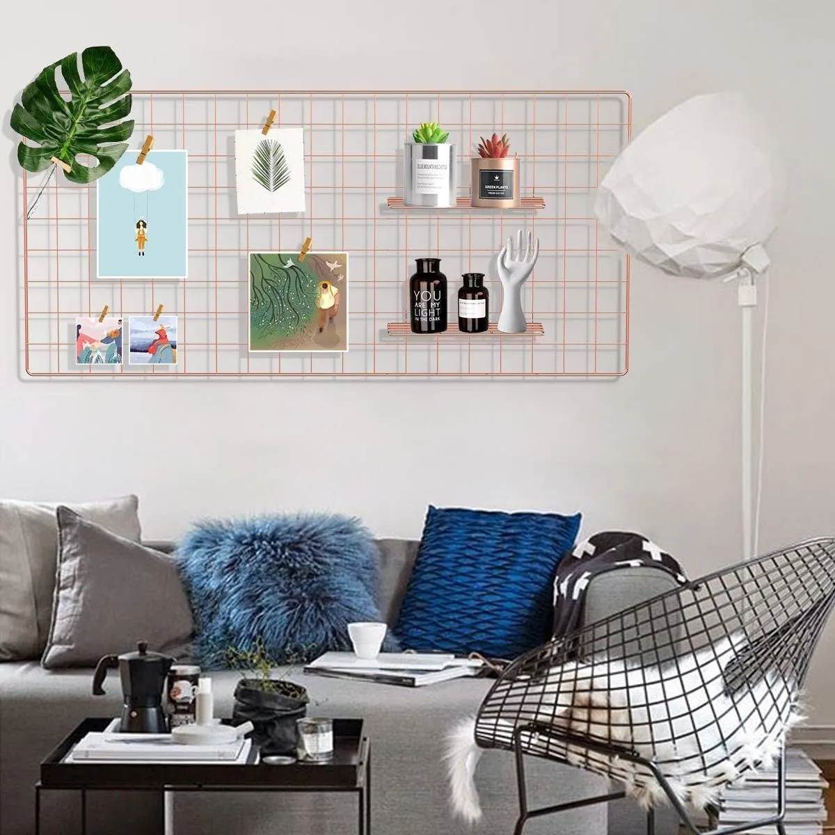 Franklite Photo Grid Frame Wall Grid Panel For Rectangular Photo Hanging Display & Wall Decoration Organizer, Multi-Functional Wall Storage Display Grid(30 X 30Cm) (Pink),Steel,Steel 2 pcs