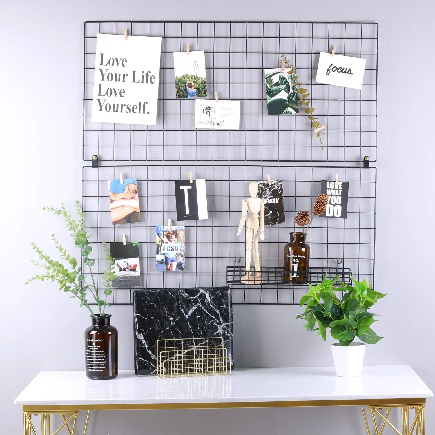 Franklite Steel Grid Photo Frame for Wall Clip Holder Photo Frame,Multi Functional Creative Mesh Wall GridIron hanging frame for home Decoration,wall,collage photo, key,1pcs Frame (55&85cm Black)