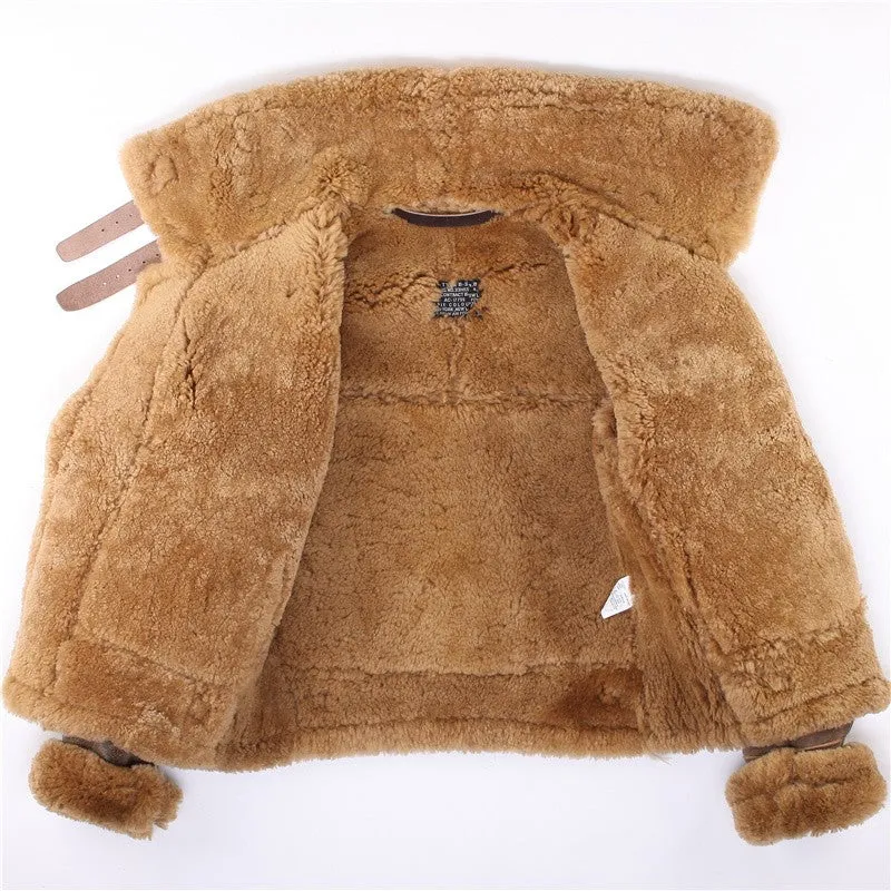 Gen. Leather Shearling Fur Air Force Polar Thick Large Collar Bomber Men/Women