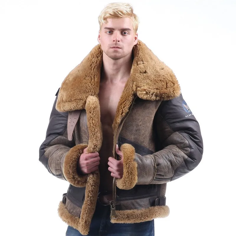Gen. Leather Shearling Fur Air Force Polar Thick Large Collar Bomber Men/Women