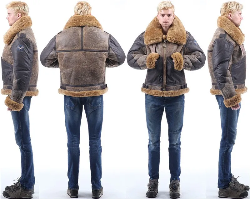 Gen. Leather Shearling Fur Air Force Polar Thick Large Collar Bomber Men/Women