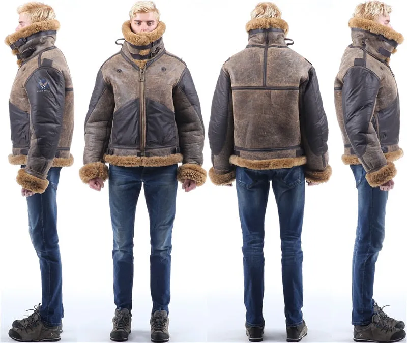 Gen. Leather Shearling Fur Air Force Polar Thick Large Collar Bomber Men/Women