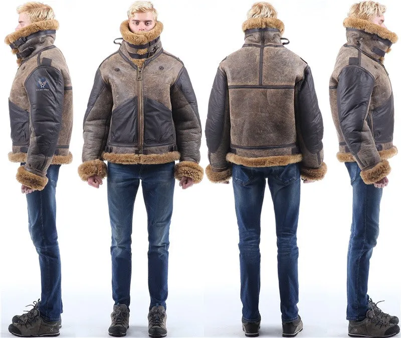 Gen. Leather Shearling Fur Air Force Polar Thick Large Collar Bomber Men/Women