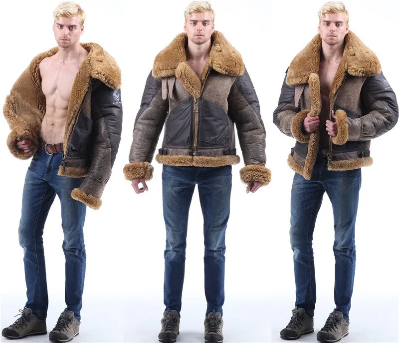 Gen. Leather Shearling Fur Air Force Polar Thick Large Collar Bomber Men/Women