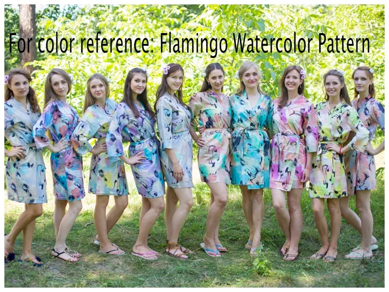 Gray Summer Celebration Style Caftan in Flamingo Watercolor Pattern