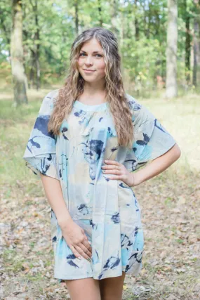 Gray Summer Celebration Style Caftan in Flamingo Watercolor Pattern