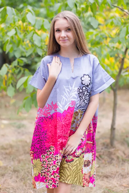 Gray Sunshine Style Caftan in Vibrant Foliage Pattern