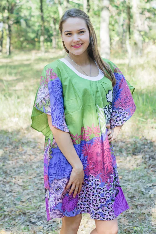 Green Summer Celebration Style Caftan in Vibrant Foliage Pattern