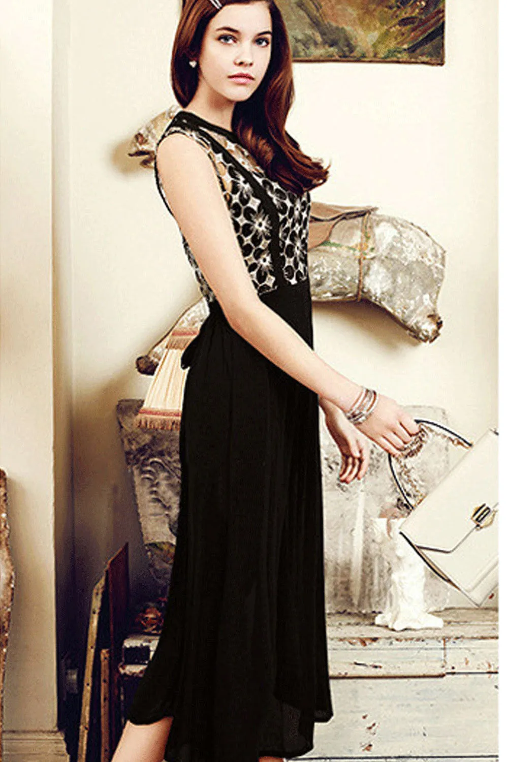 Ketty More Women Glamour Lace Decoration Pleated Skirt Below Knee Dress-KMWD222