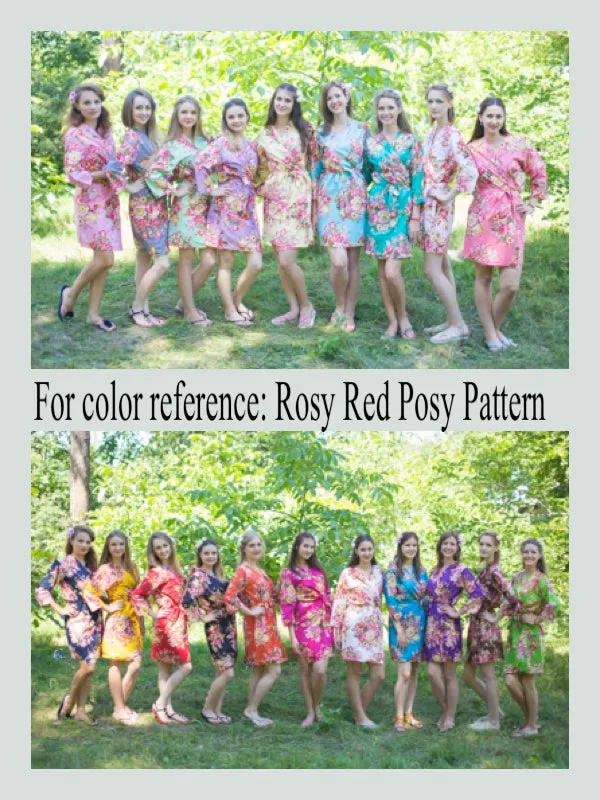 Light Blue Bella Tunic Style Caftan in Rosy Red Posy Pattern