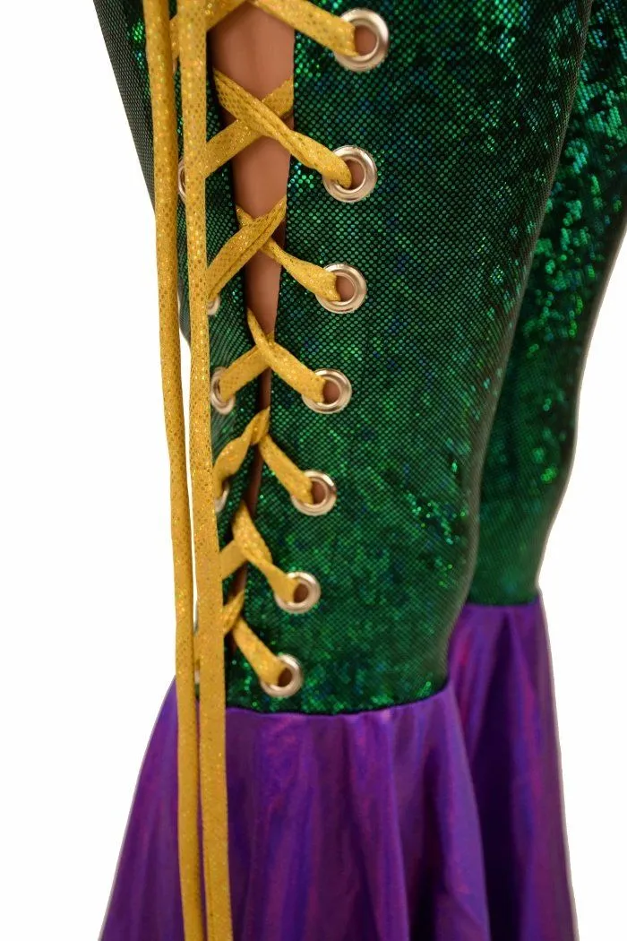 Mardi Gras Lace Up Bell Bottom Flares