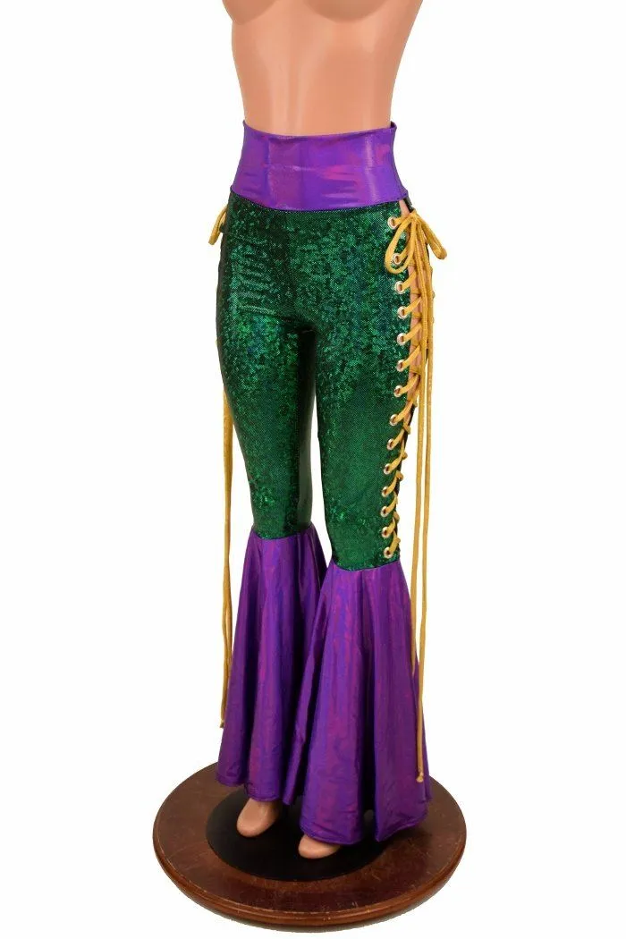 Mardi Gras Lace Up Bell Bottom Flares