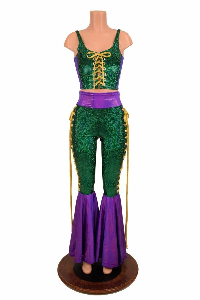 Mardi Gras Lace Up Bell Bottom Flares